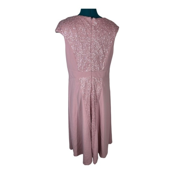 JS Collection Sequin & Crepe Midi Flare Dress in Blush Pink - Picture 4 of 10